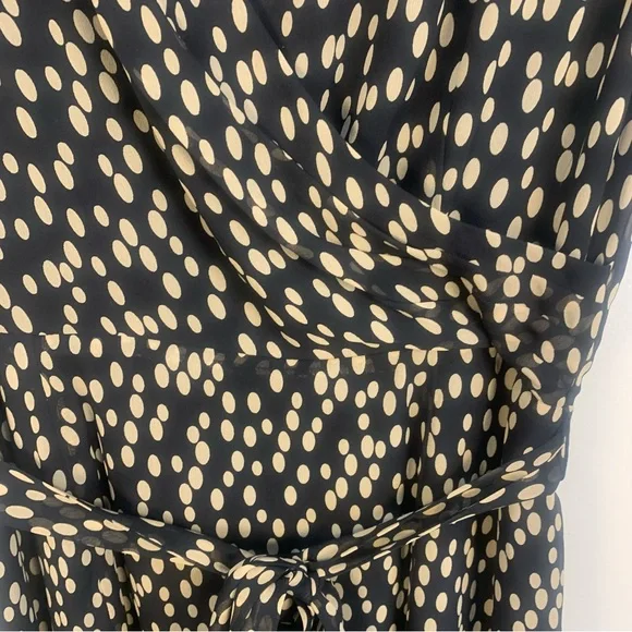 Talbot Petites Vintage 100% Pure Silk V Neck Wrap Polka Dot Midi Dress - Picture 9 of 12